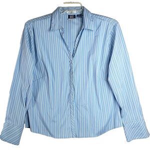 DCC Shirt Womens Size XL Blue Striped Missy 3/4 Sleeve Collared Blouse